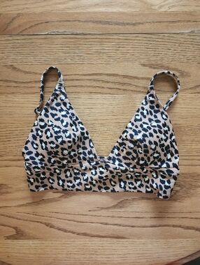 Aerie Women's Swimwear Animal Print Triangle Padded Bikini Top Small S